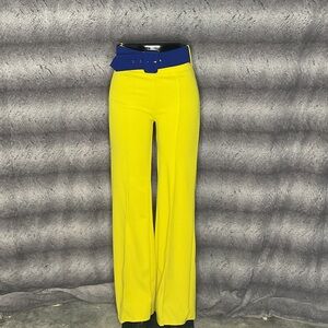 Vibrant Yellow Wide Leg Pants with Blue Belt